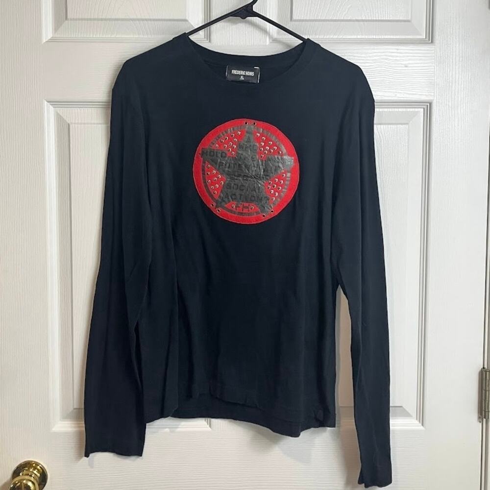 FREDERIC HOMS Black Long Sleeve T Shirt Social Action Star Graphic Mens Size XL
